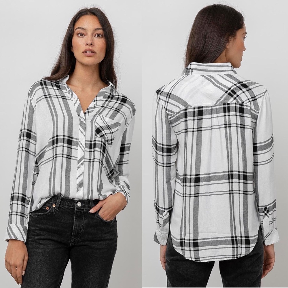 RAILS Hunter Plaid Button Down Shirt in Bone and Black | Size M